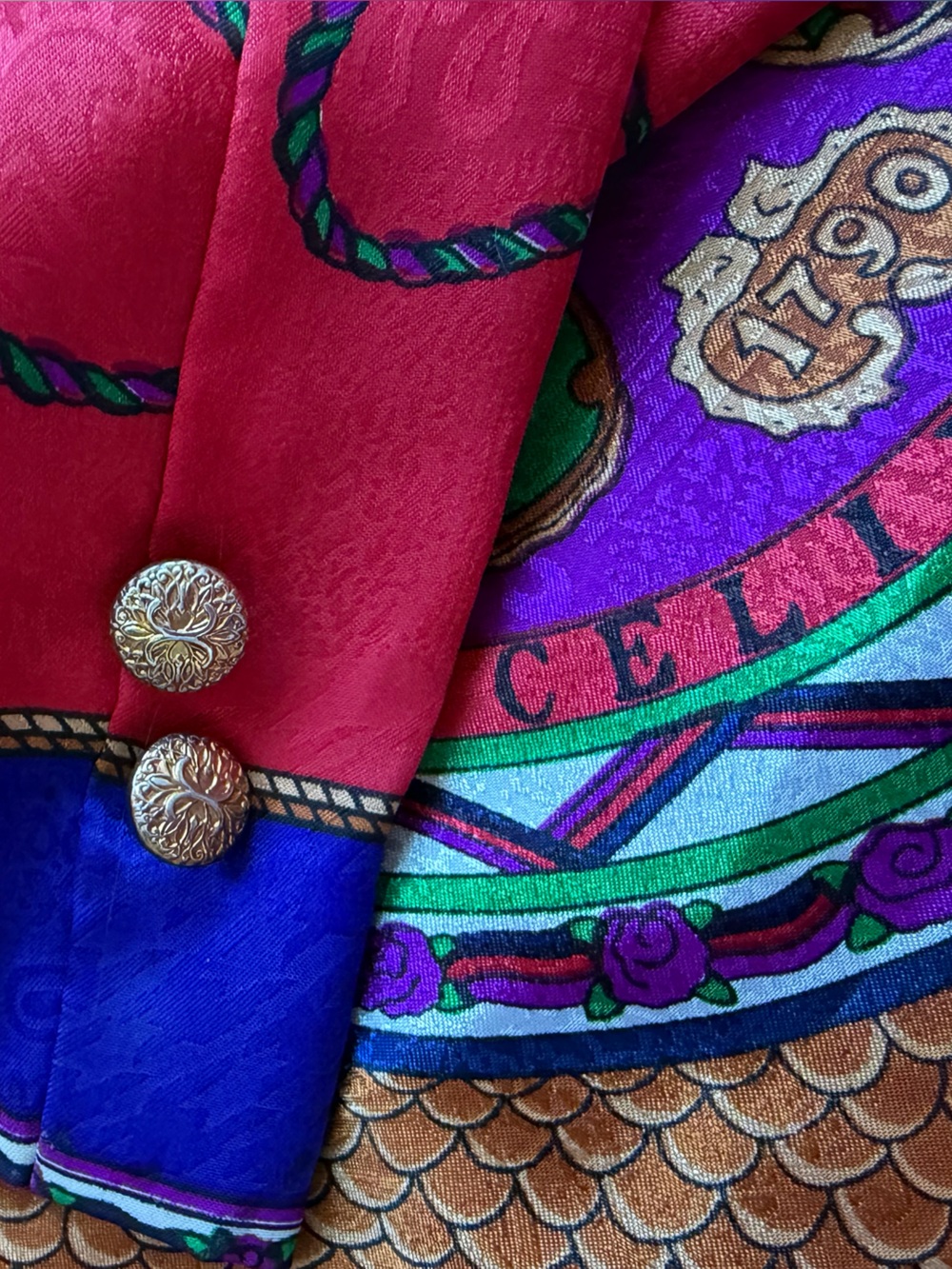 CELINE Scarf Vintage Multicolor Printed Jacket - Picture 7 of 7